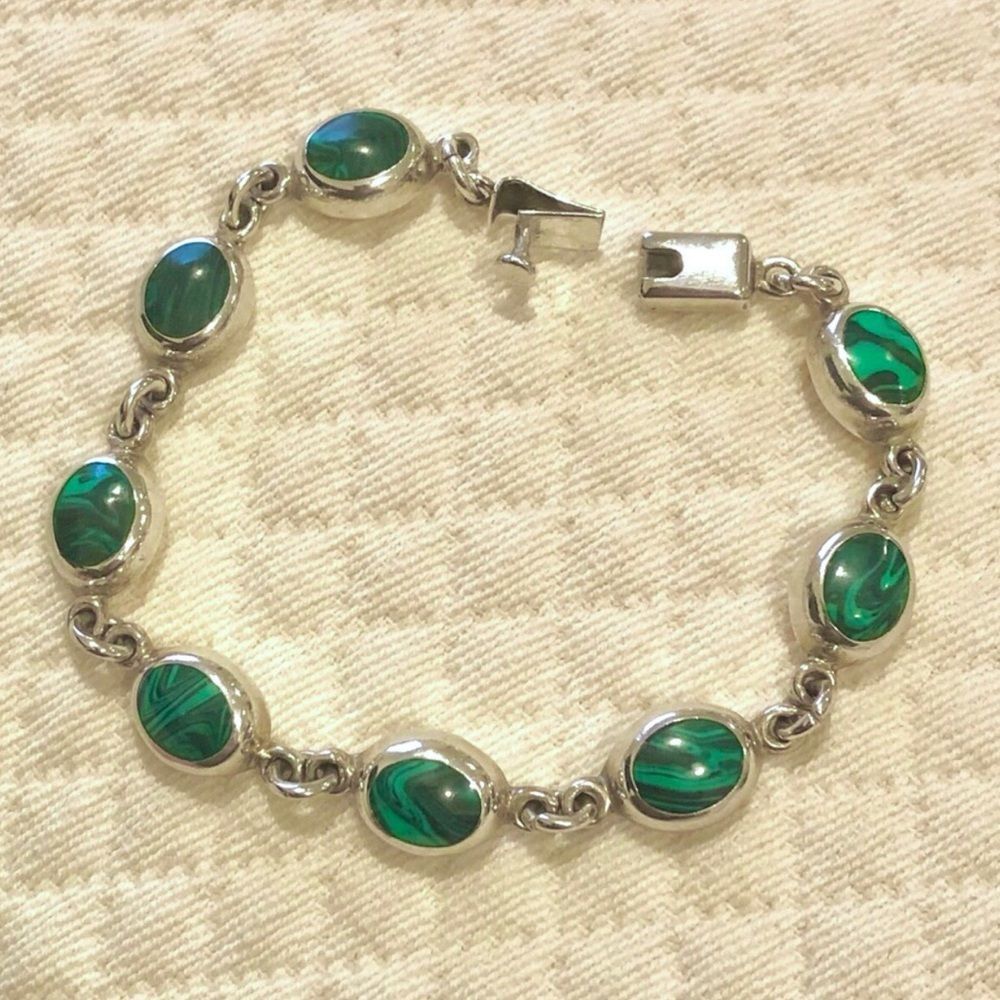 Taxco Malachite Sterling Silver Linked Bracelet 315$